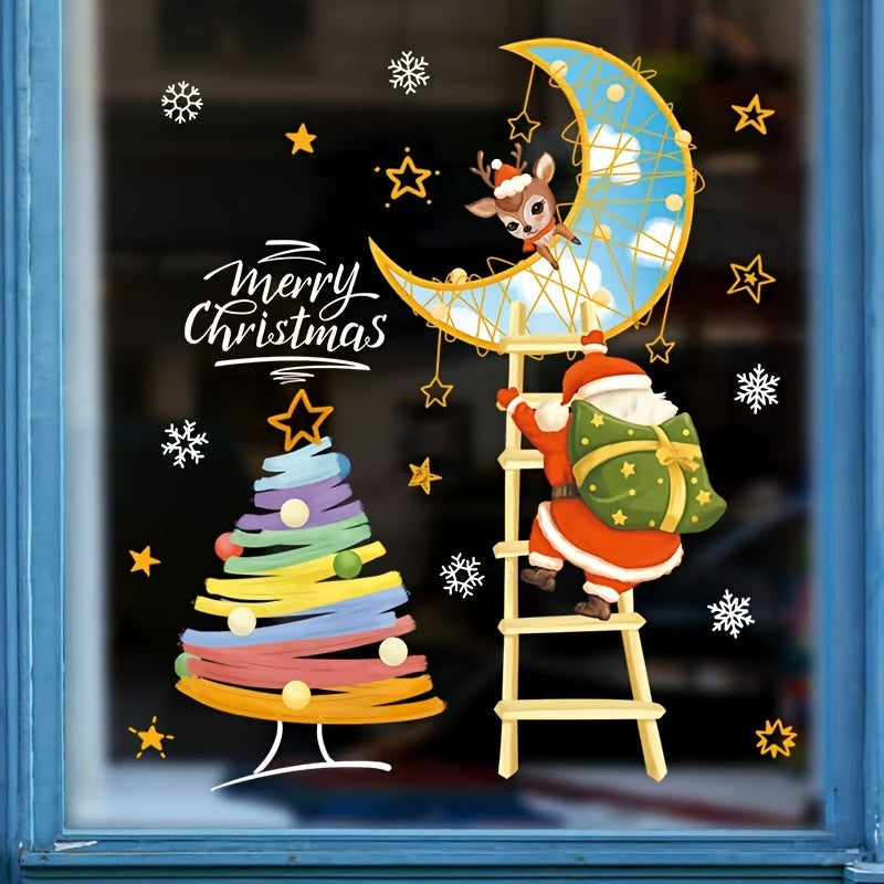 Christmas Window Stickers Santa Reindeer Snowflake Reusable Cling Decals for Glass Doors