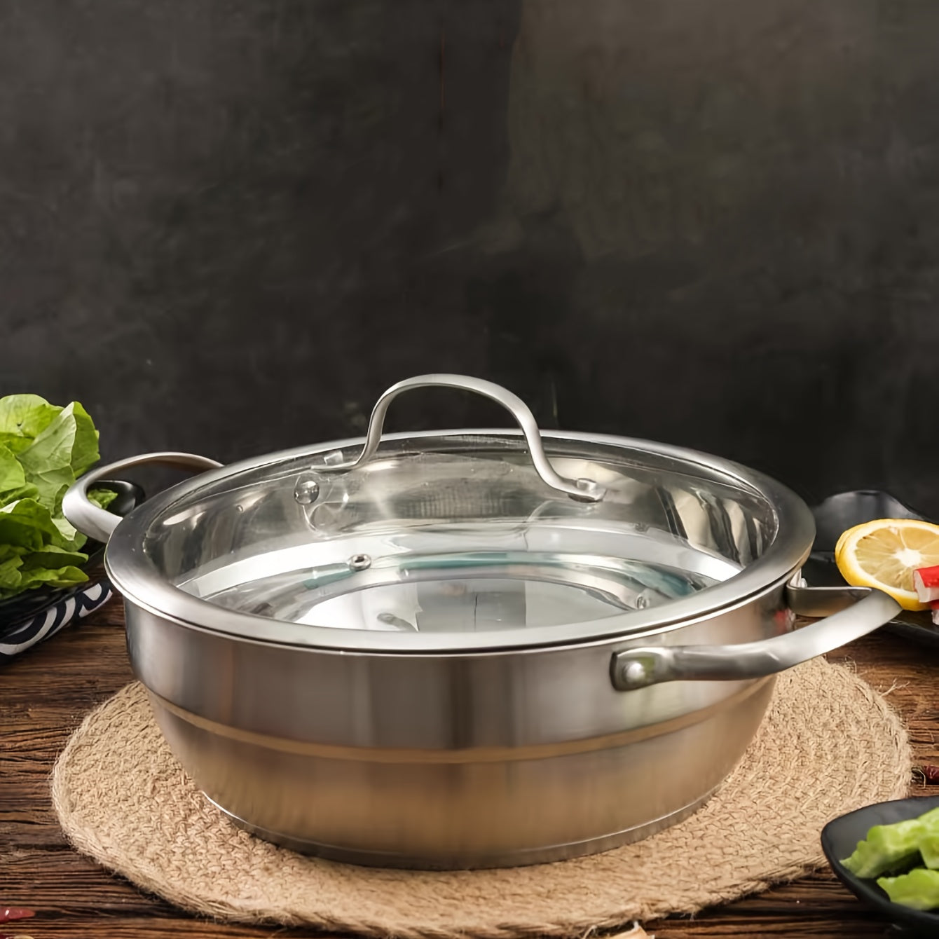Thickened Stainless Steel Steamer Pot with Glass Lid for Easy Cooking and Serving