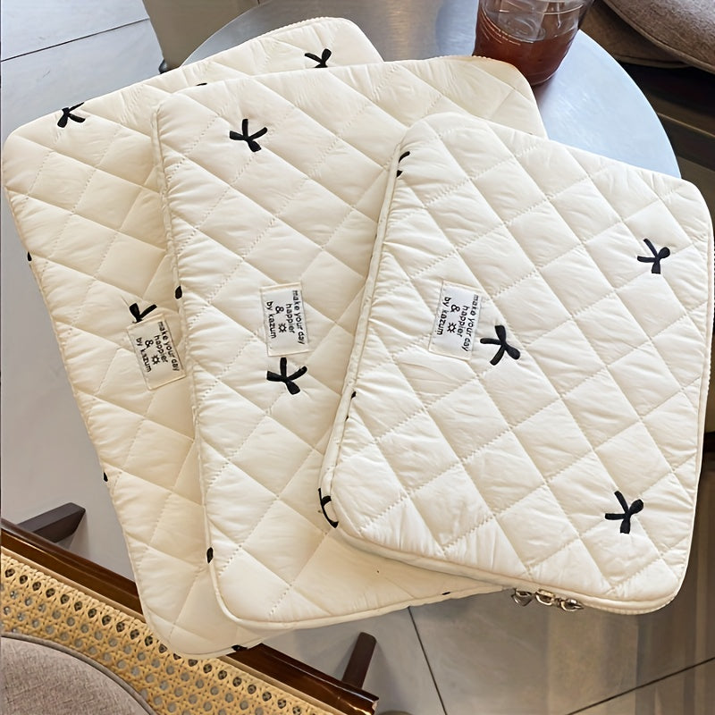 Вышитый чехол для ноутбука с бантом, полиэстер, клетчатый узор, подходит для планшетов и ноутбуков 10-15,6 дюймов