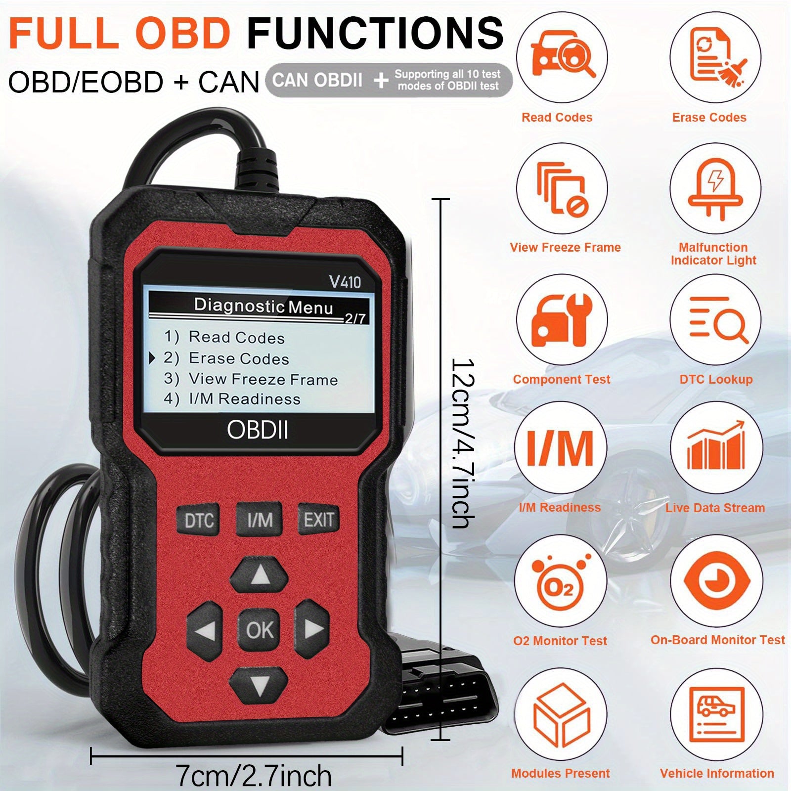 Universal OBD II skaner avtomobil dvigatelining nosozlik kodlarini o‘qish va diagnostika asbobi