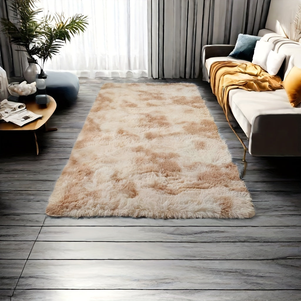 Beige Shaggy Area Rug with Non-Slip Backing for Bedroom Living Room Decor