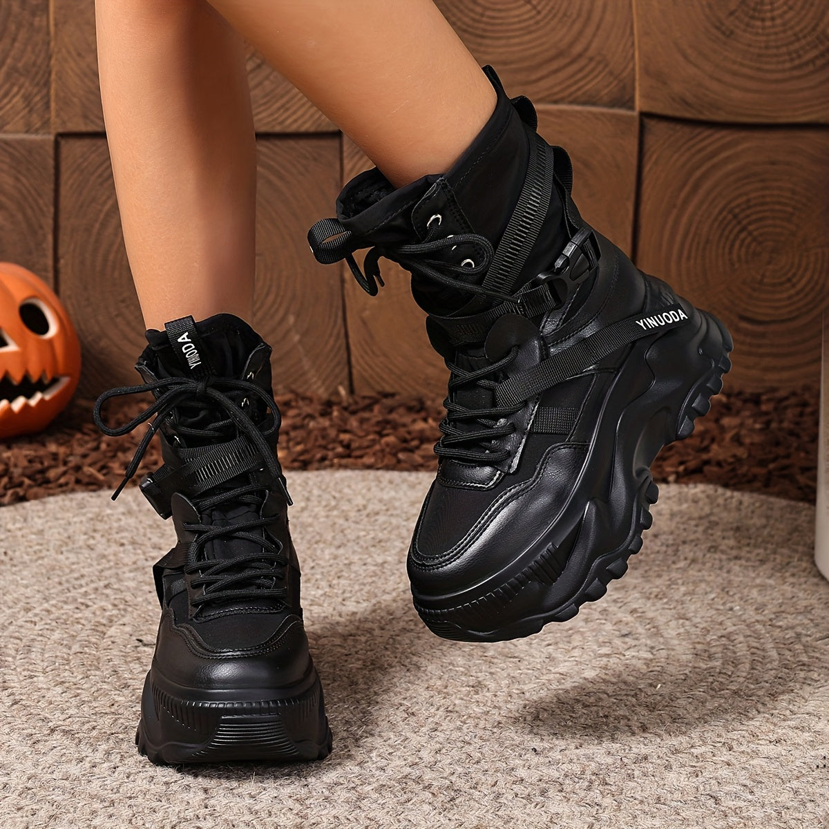 Women's High-Top Fashion Sneakers EVA Fabric Lace-Up Casual Boots