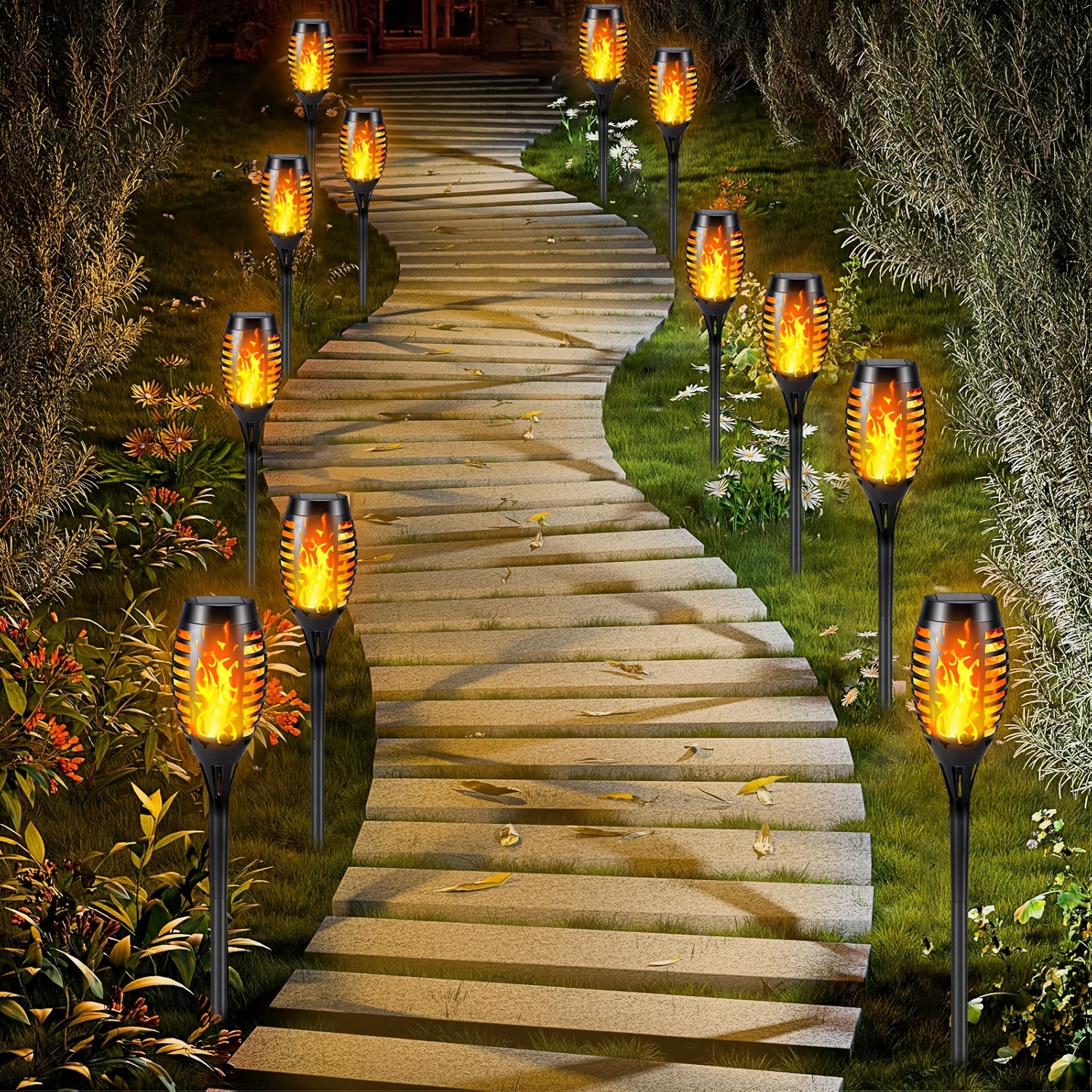 4/8/12pcs Solar Flickering Flame Garden Lights Outdoor Landscape Pathway Yard Driveway Waterproof