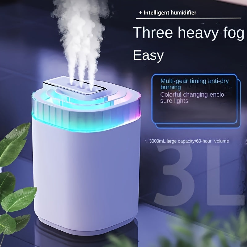 Large Capacity Desktop Humidifier with 3 Nozzles, Adjustable Fog Output