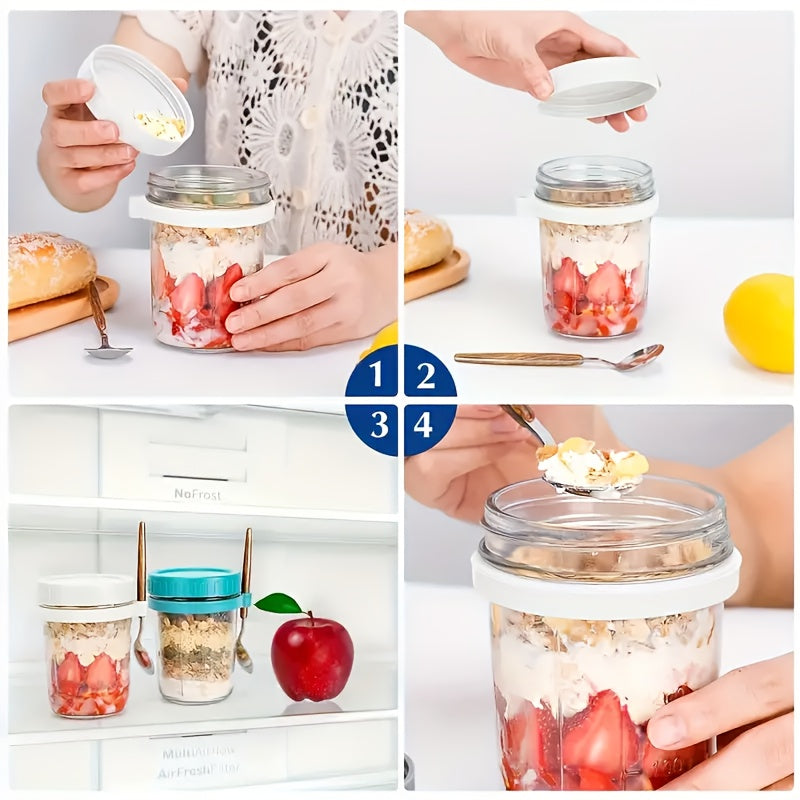 350ml Glass Jars with Spoons for Overnight Oats Salads Yogurt Pack of 2