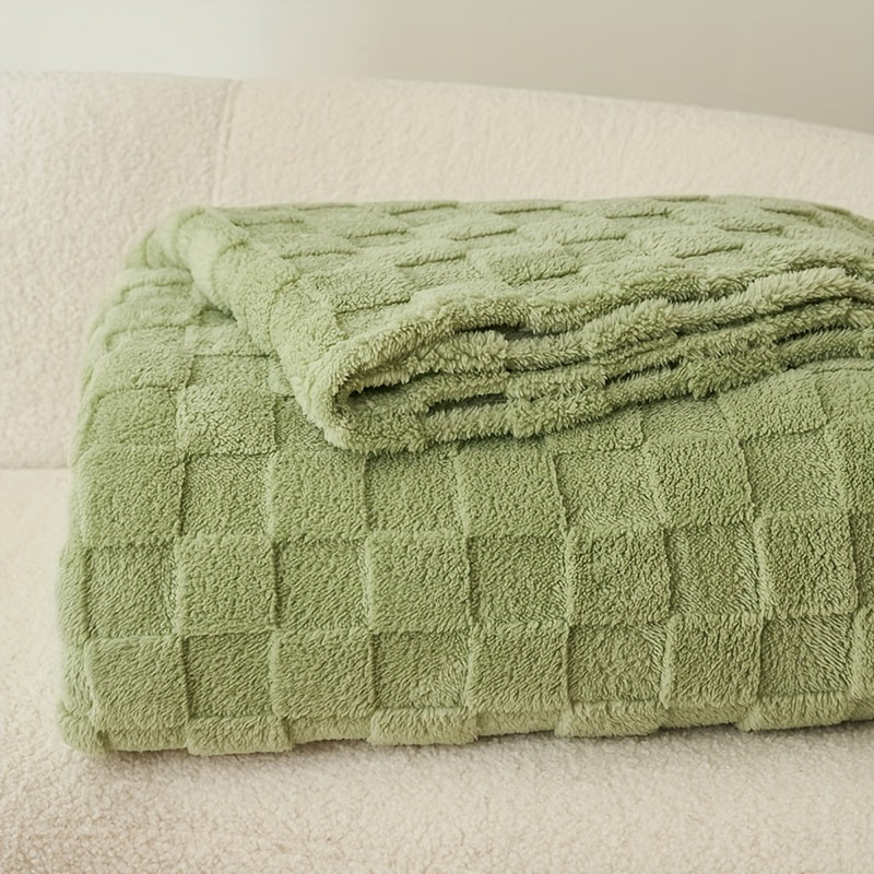 Green Checkered Taffeta Throw Blanket Soft Warm All-Season Couch Bed Office Nap