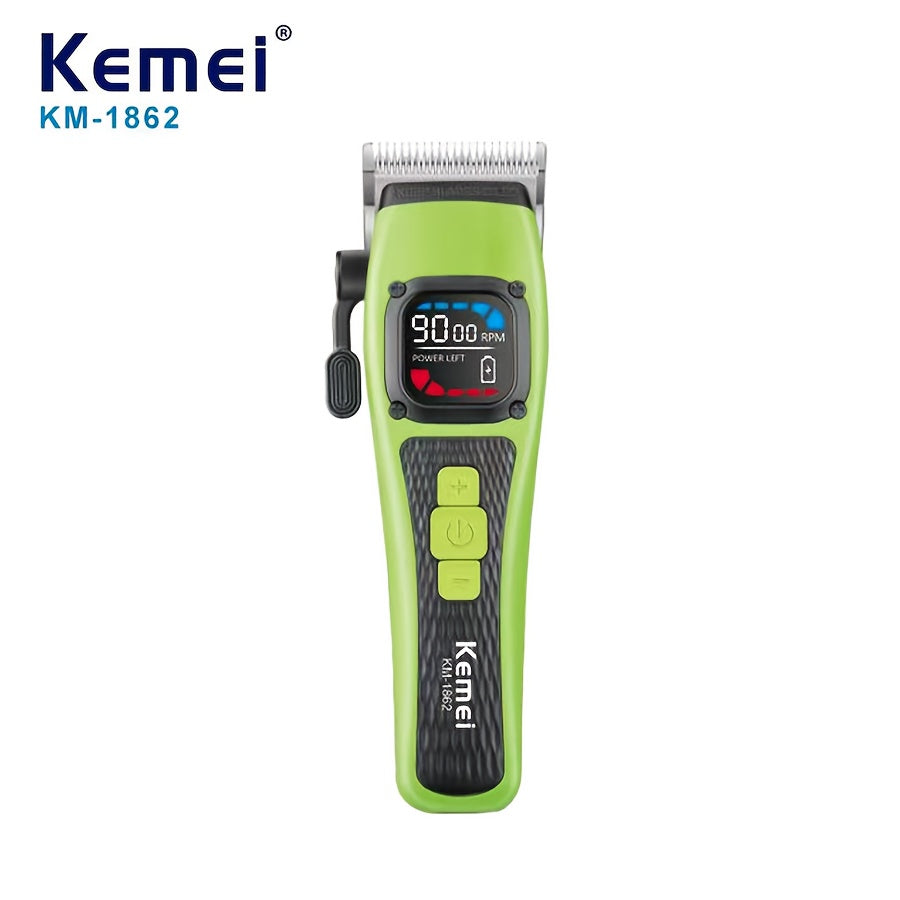 Kemei KM-1862 Elektr hairclipper: Kuchli quvvat, uzoq davom etadigan masofa, ko‘p g‘ildirakli sozlash, qayta zaryadlanuvchi litiy batareya.