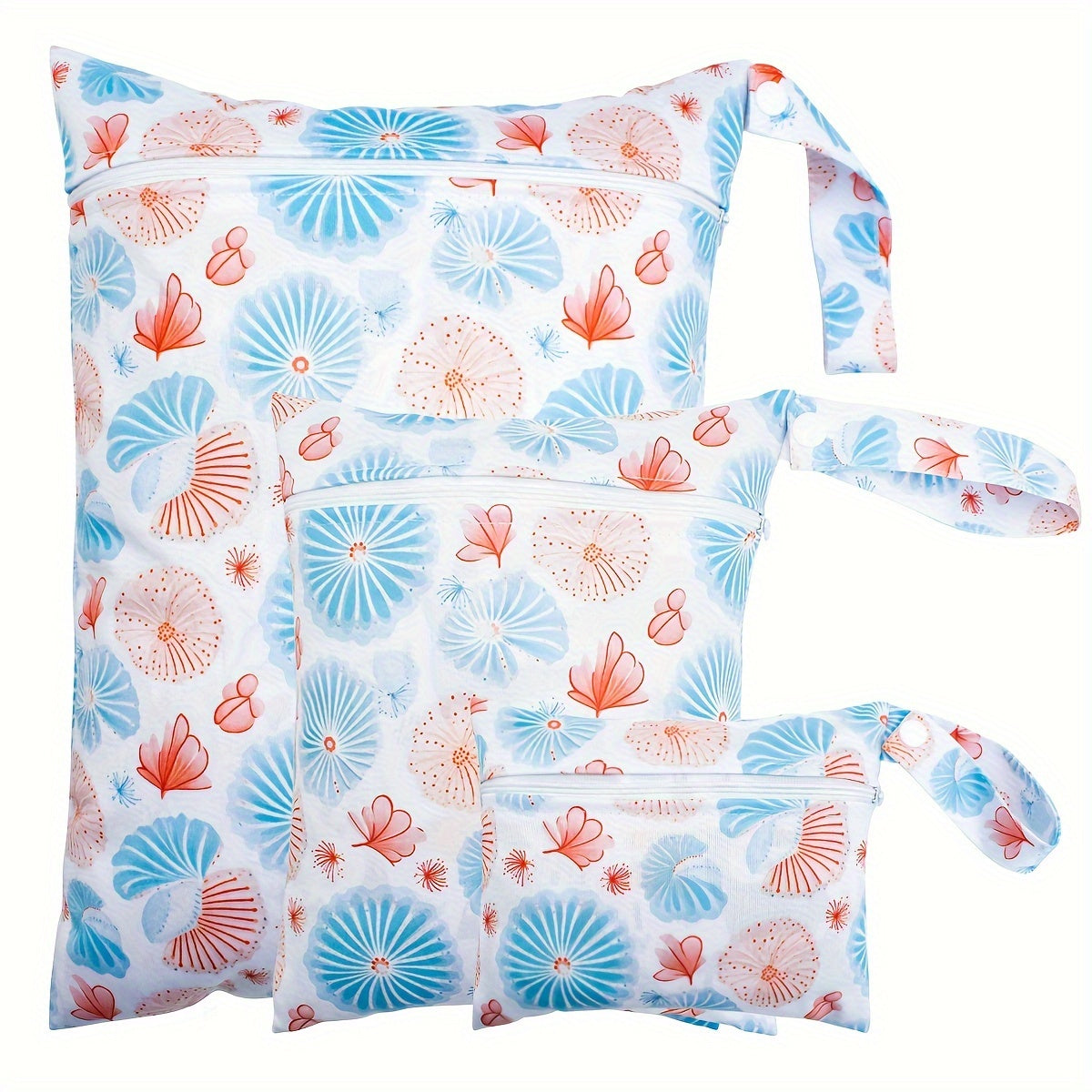 Set of 3 Elephant Print Waterproof Travel Pouches for Diapers, Yoga, Sports