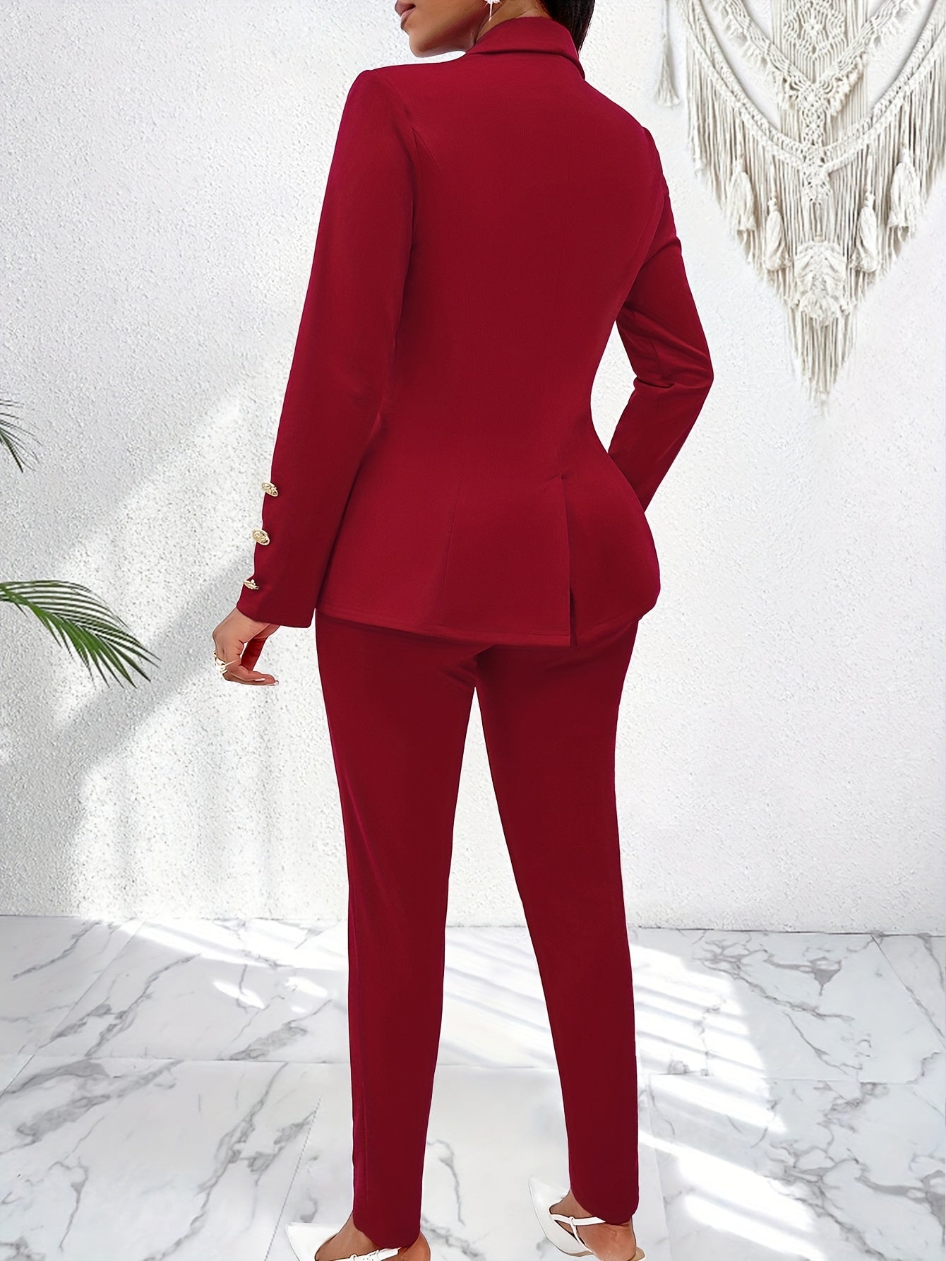 Women's Office Suit Set with Tube Top Cardigan and Trousers - Elegant Fall Woven Polyester