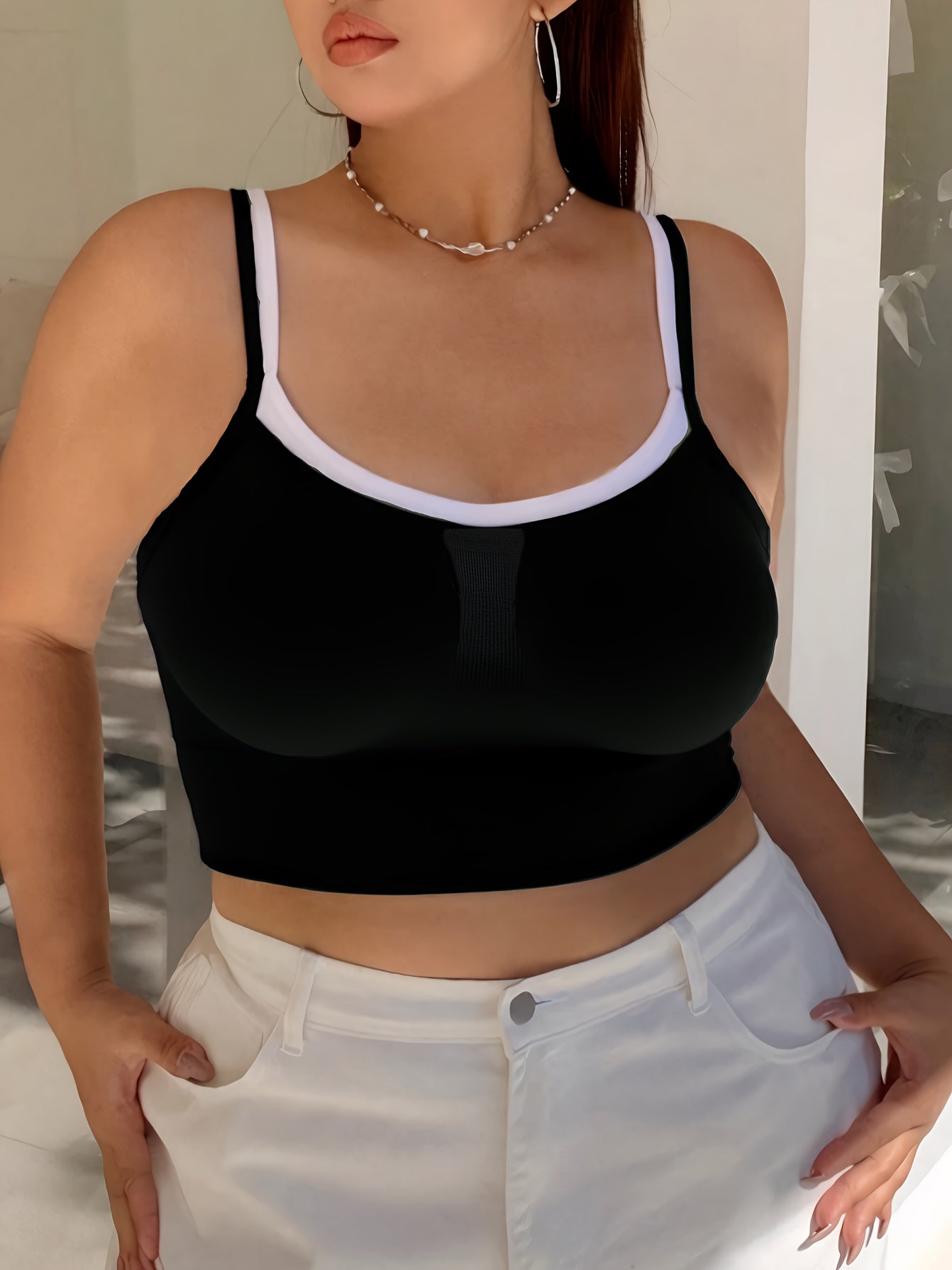 Women's Plus Size Color Block Sports Bra with Double Shoulder Straps