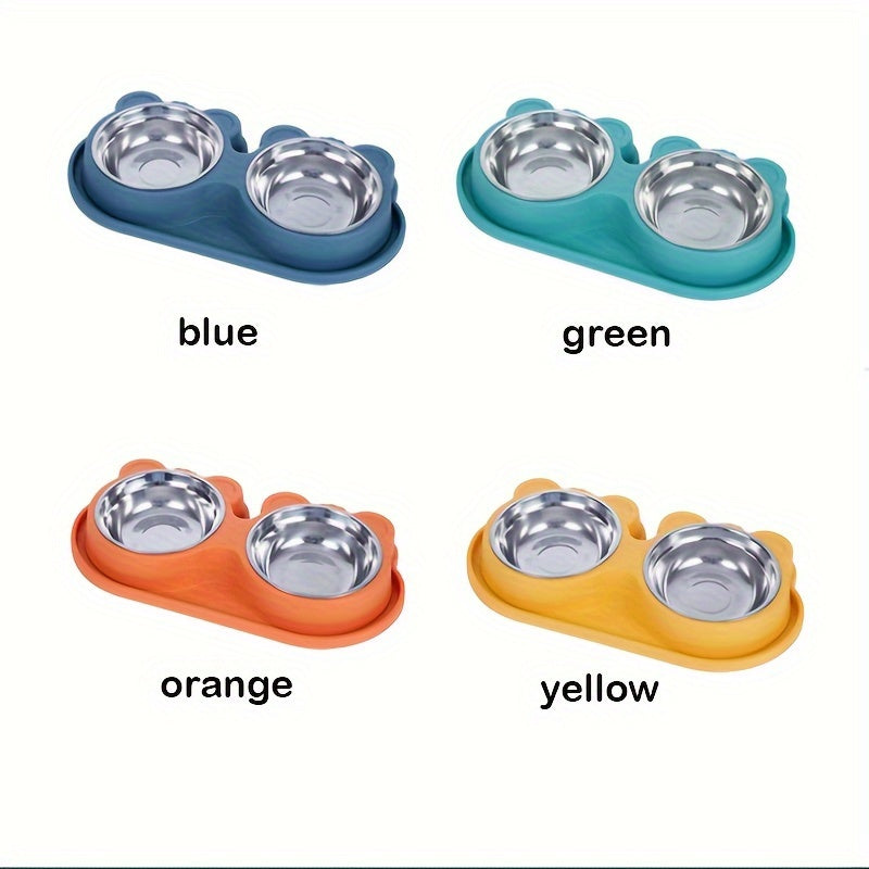 Stainless Steel Double Dog Bowls Set on Spill-Proof Stand for Drinking and Feeding