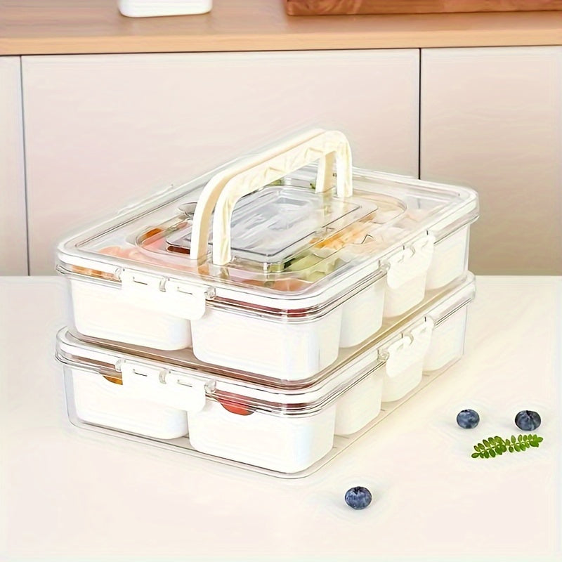 Stackable Snack Tray with Handle and Lid, 8 Compartments, BPA-Free Food Storage