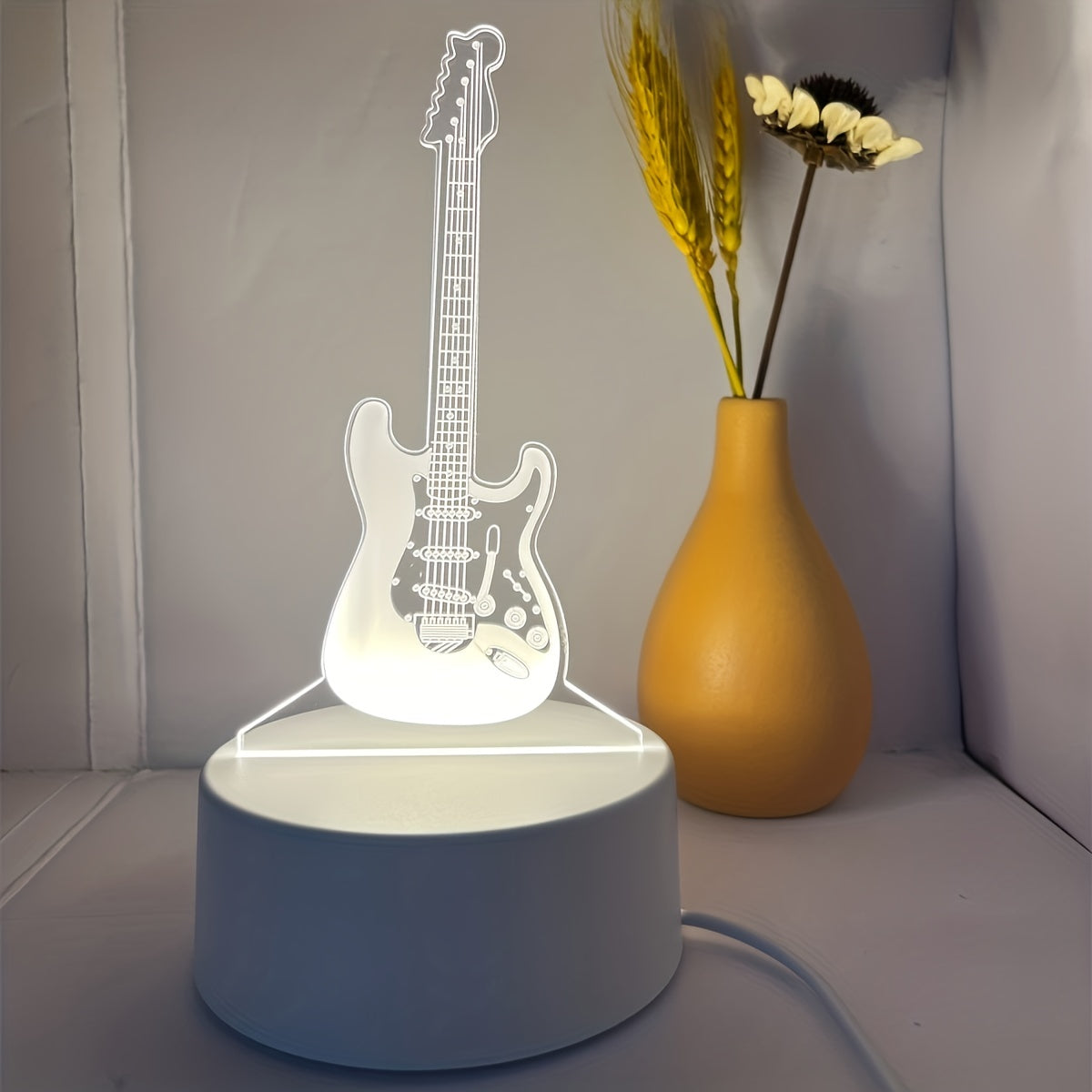 3D Guitar Night Light with Warm White Base for Room Decor and Gift