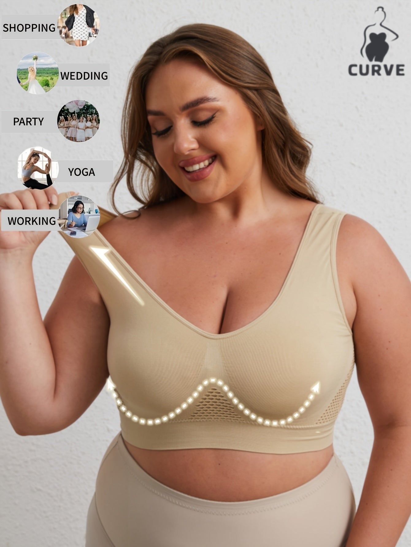 Women's Plus Size Sports Bra Hollow-Out Support Padded Running Activewear