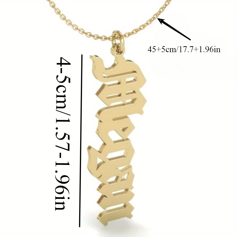 Unisex Gothic Style Old English Name Pendant Necklace 18K Gold Plated Stainless Steel