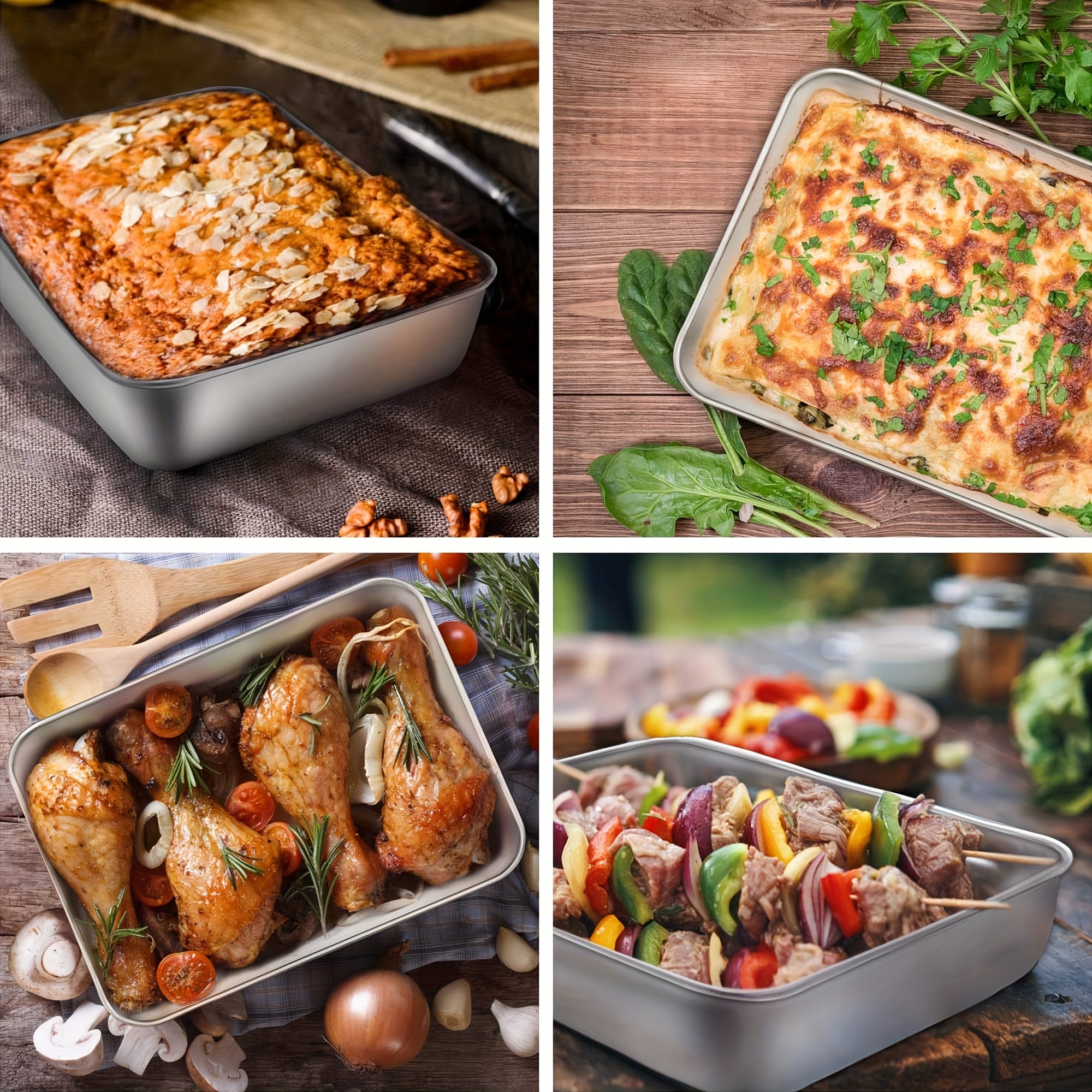 Stainless Steel Food Storage Set with Clear Lids Large Square Containers for Meat Fruits Veggies Camping Home Use