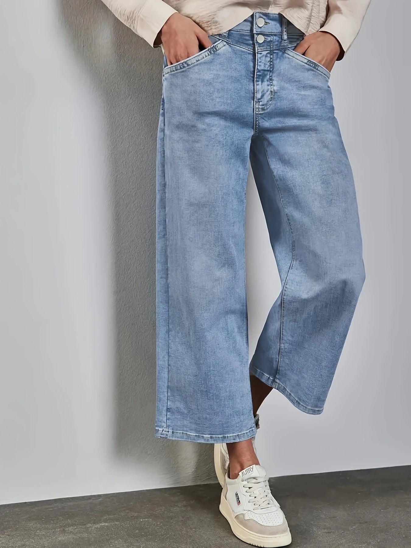 Women Plus Size High-Waist Denim Joggers Wide-Leg Casual Pants