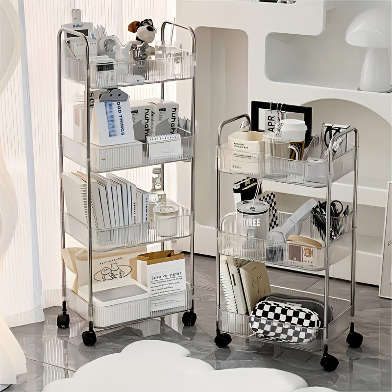 Acrylic Rolling Storage Cart with 3/4 Transparent Layers and 360° Wheels for Bedroom Bathroom Kitchen
