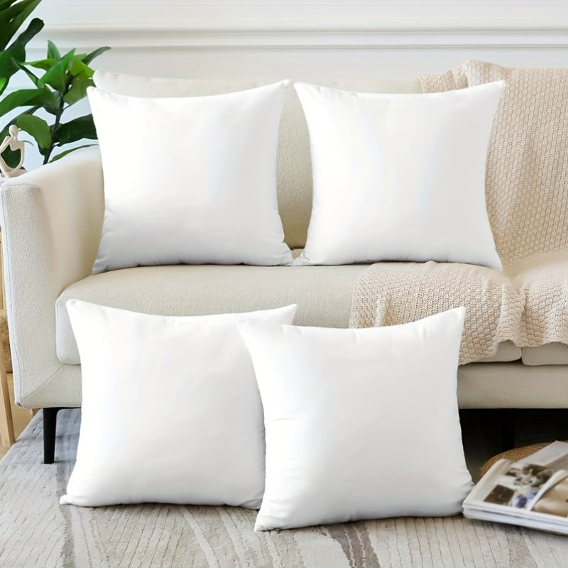Pack of 4 White Polyester Zippered Pillow Covers for Sofa and Bedroom Decor