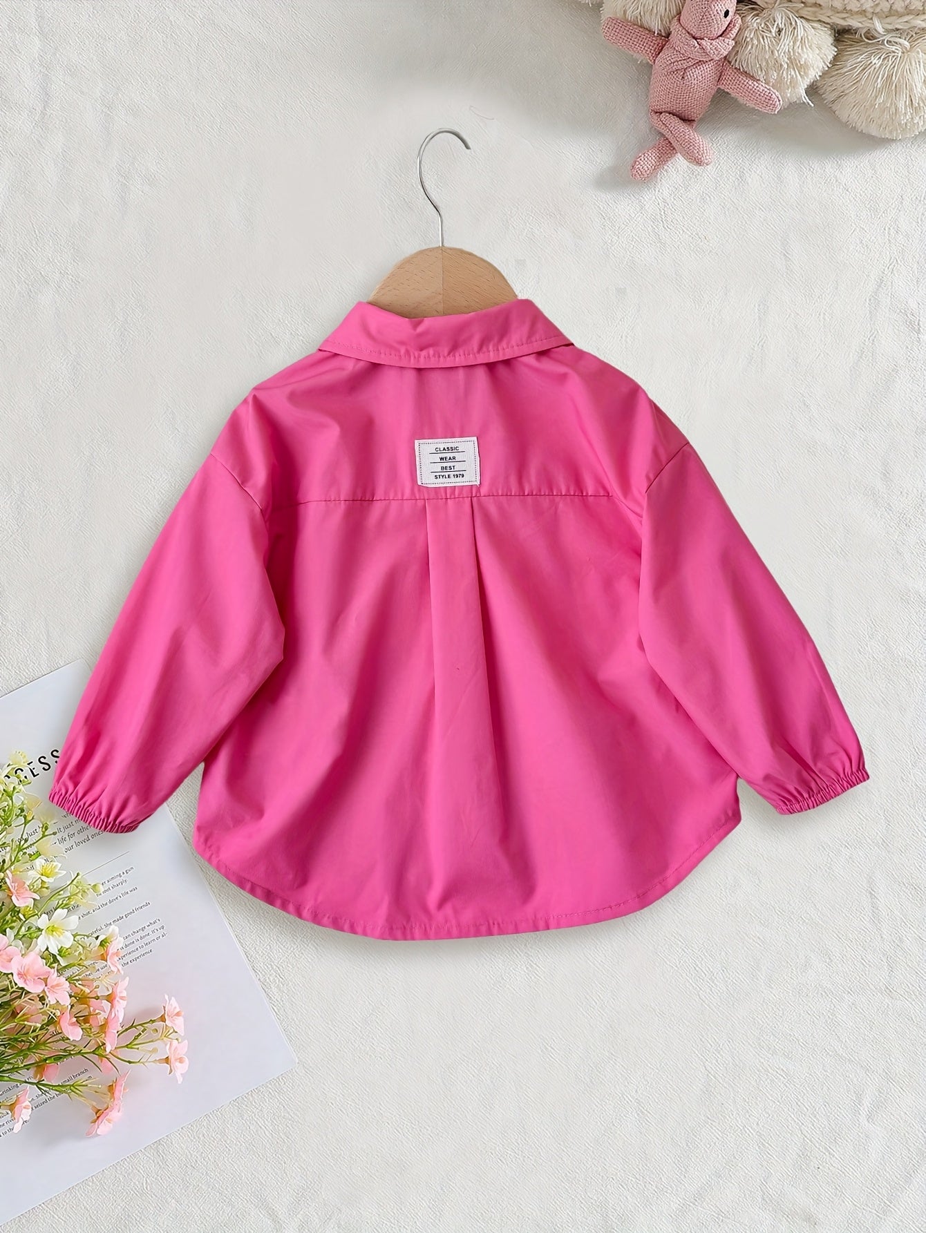 Girls' Pink Button-Up Shirt Jacket for Toddlers and Kids Spring Fall Casual Polyester