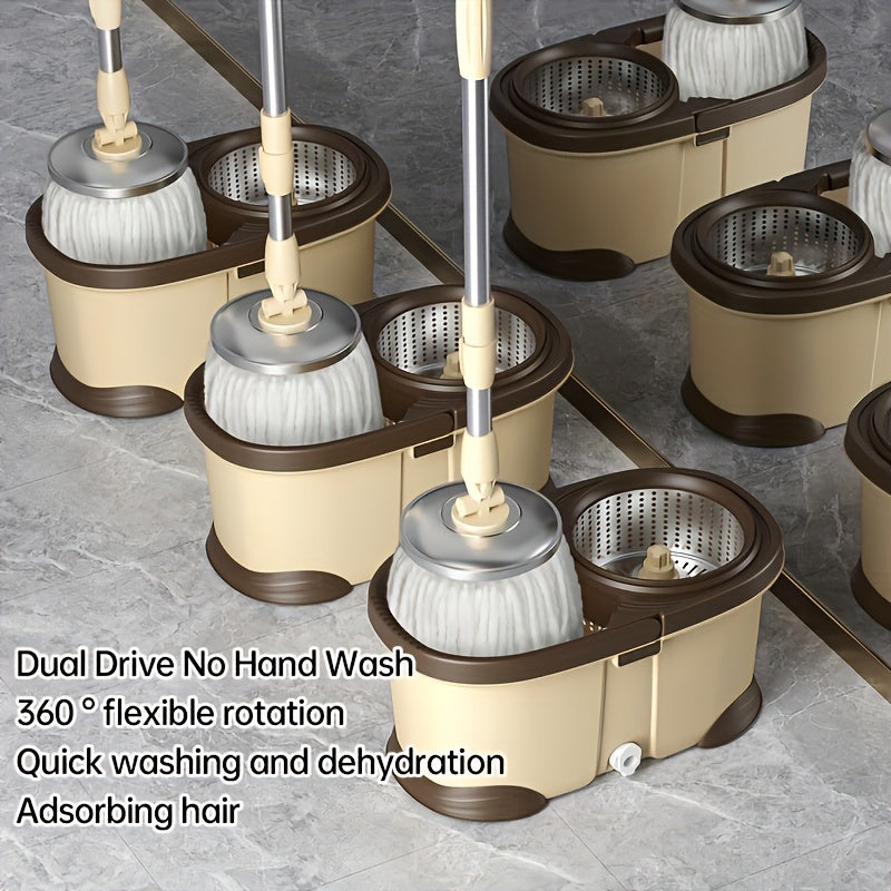 Automatic Rotation Mop Set with Bucket and 3 Replacement Heads for Wood Floors