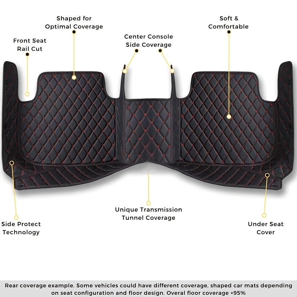 Custom Car Floor Mats Faux Leather Black Red Stitching for Model 3