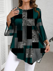 Plus Size Women's Casual Blouse Lightweight Summer Top with Geometric Print