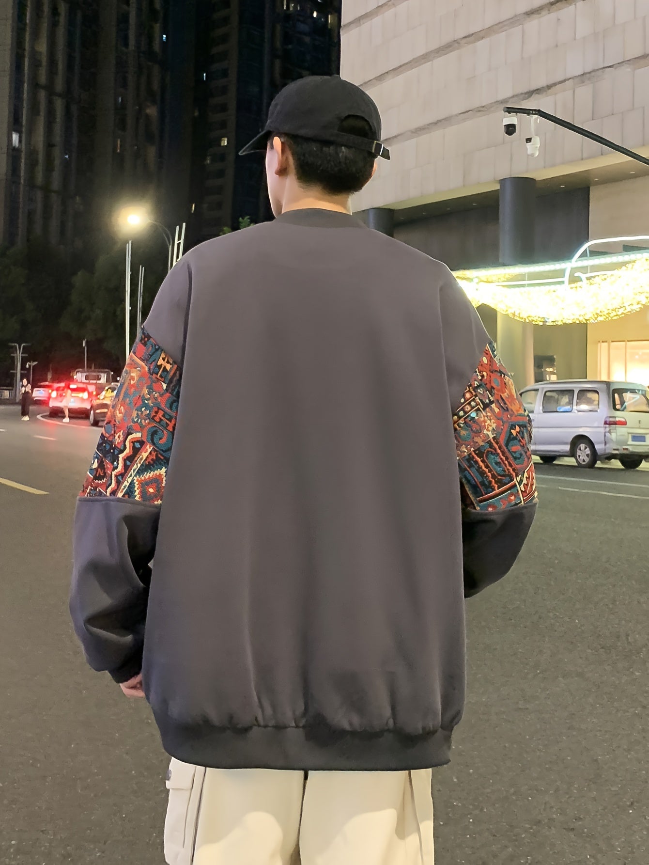 Men's Cotton Blend Embroidered Bomber Jacket with Floral Pattern for Casual Wear