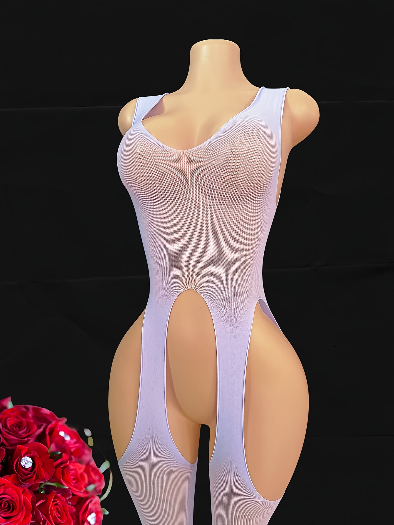 Plus Size Sheer High Stretch Body Stockings with Keyhole Detail