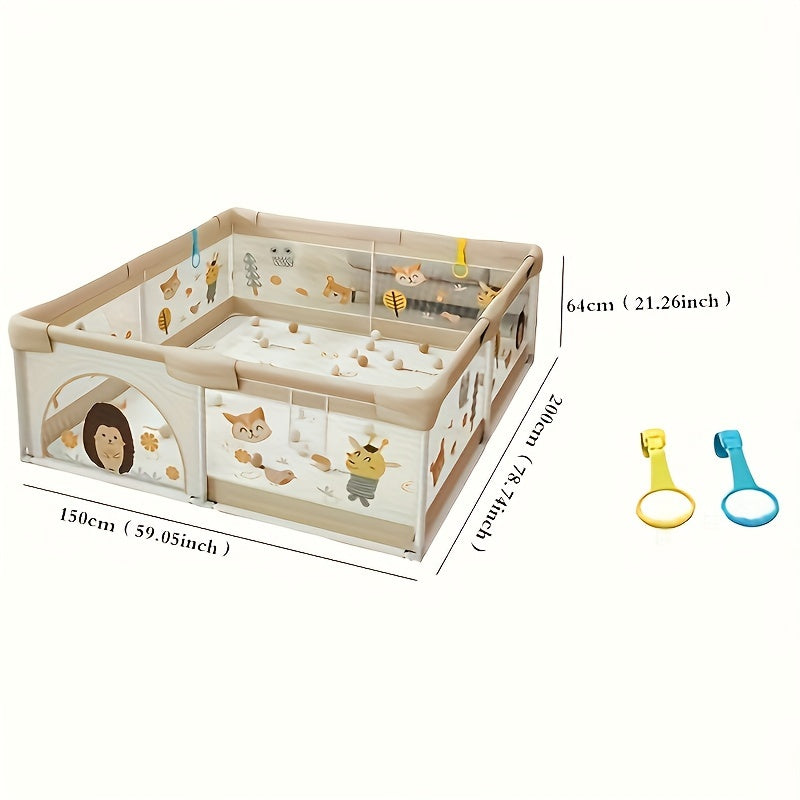 Little Hedgehog Pattern Playpen Indoor Outdoor Activity Center with Gate and Non-Slip Base