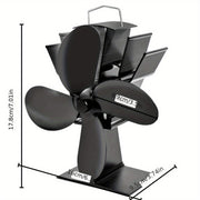 Alloy Steel Heat Powered Wood Stove Fan with 4-Blade Exhaust Portable Air Circulation Quiet