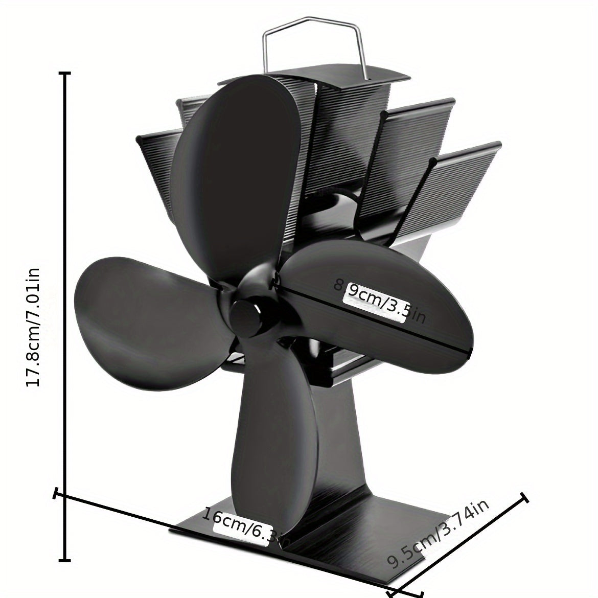Alloy Steel Heat Powered Wood Stove Fan with 4-Blade Exhaust Portable Air Circulation Quiet
