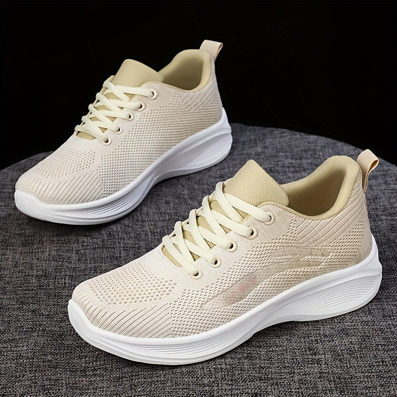 Women’s Mesh Casual Sneakers Lightweght Low-Top Lace-Up Beige