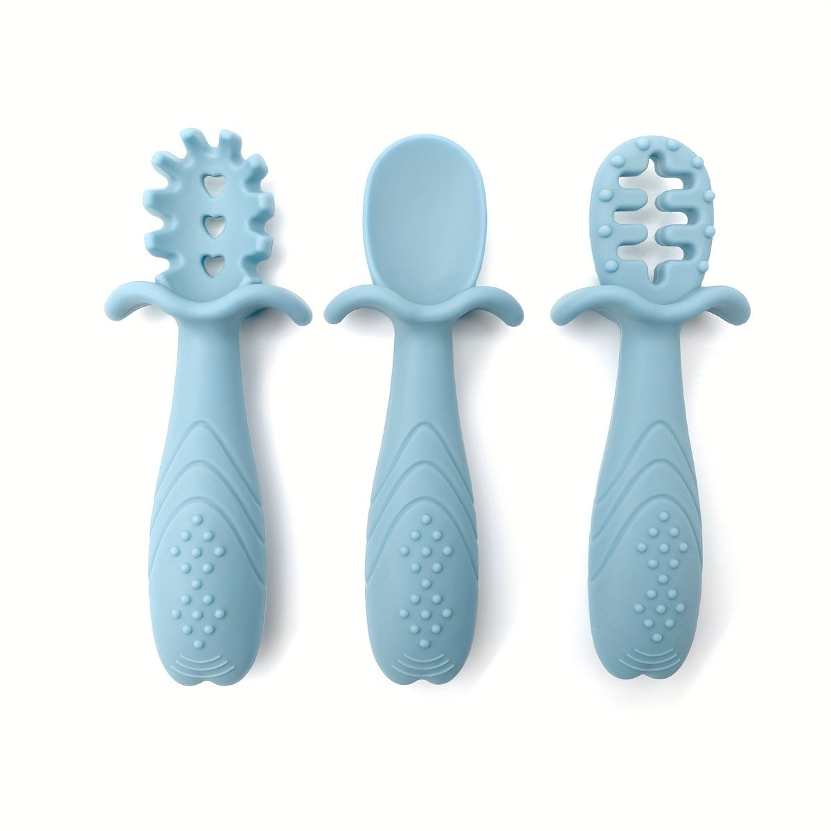 Set of 3 Soft Feeding Tableware for Toddlers Silicone Rice Paste Spoon and Fork