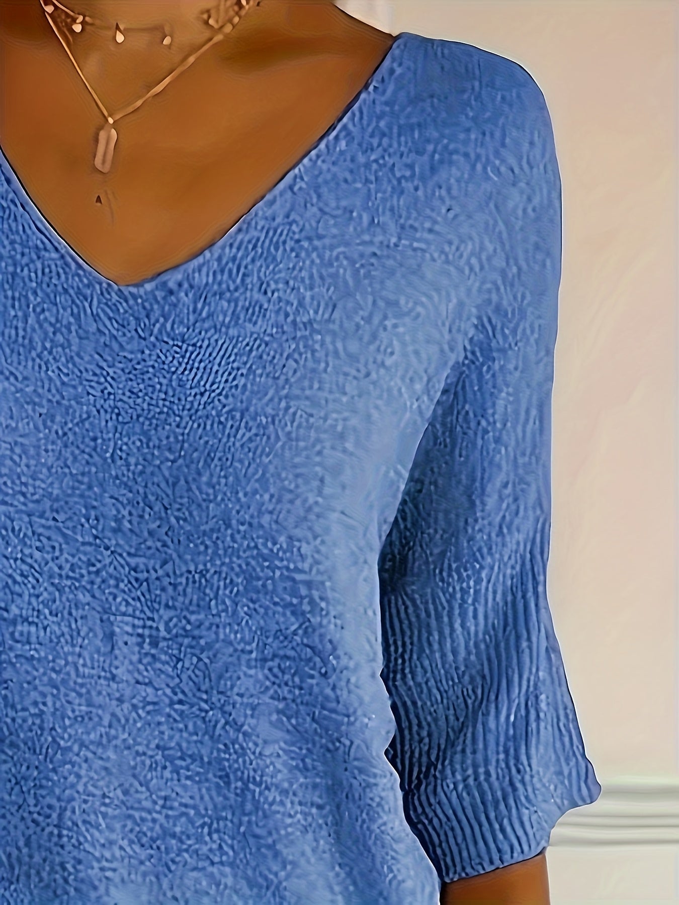 Women’s Plus Size V-Neck Knit Top Soft Blue Ribbed Oversized Pullover