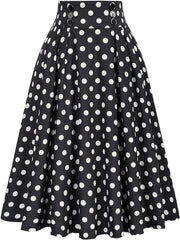 Women's High Waist Flared Polka Dot Skirt with Ruffled Hem