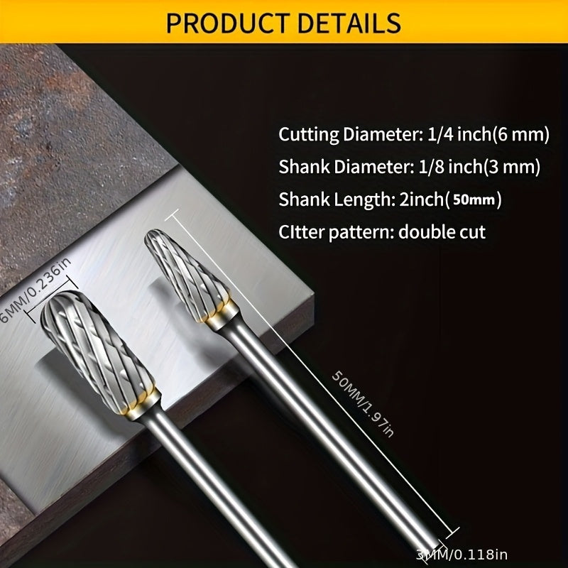 10pcs Tungsten Steel Rotary File Set for Metal Wood Plastic Jade Grinding Polishing Carving