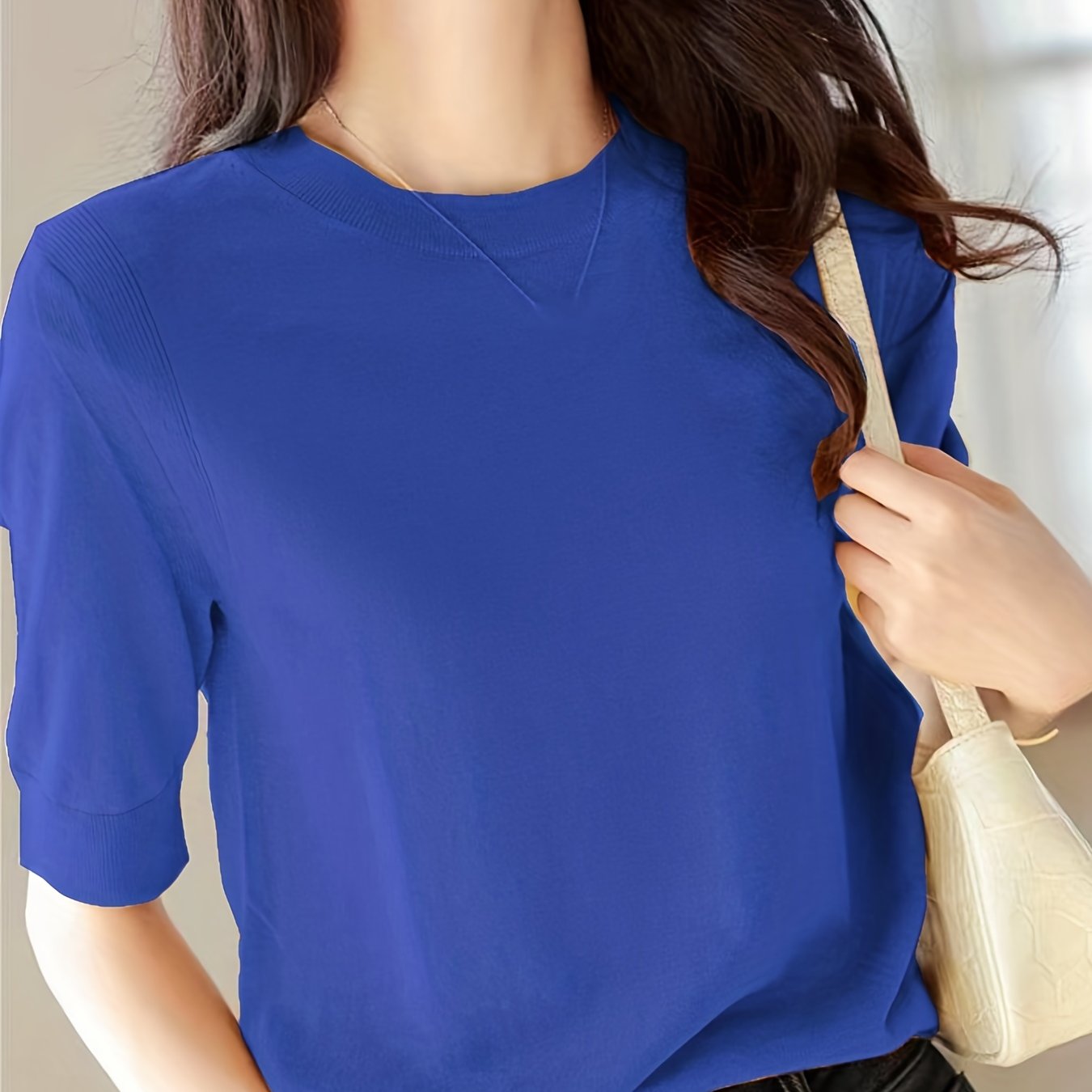 Women's Knit Sweater Crew Neck Solid Short Sleeve Spring Summer Casual