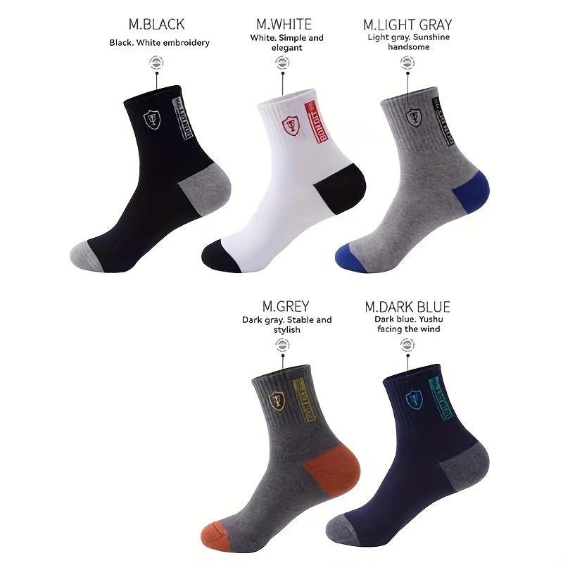 Men's Sports Crew Socks 10 Pairs Geometric Letter Pattern Cotton Polyester