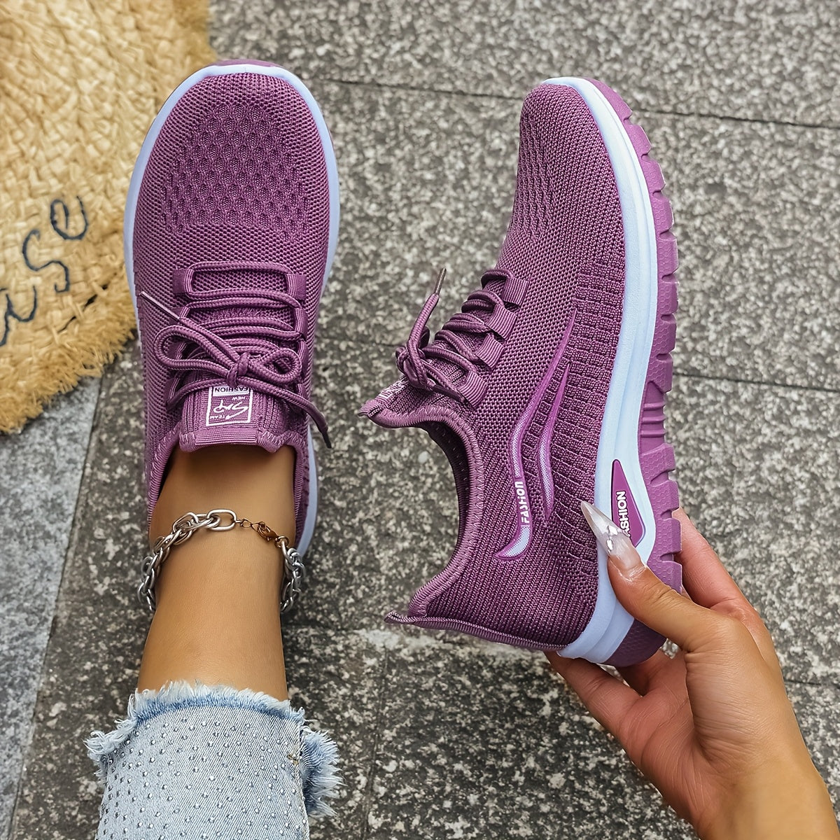 Women's Athletic Mesh Sneakers with Thick Sole and Non-Slip Outsole