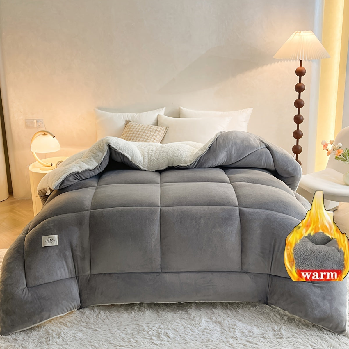All-Season Velvet Comforter Insert with Quilted Breathable Polyester for Autumn and Winter