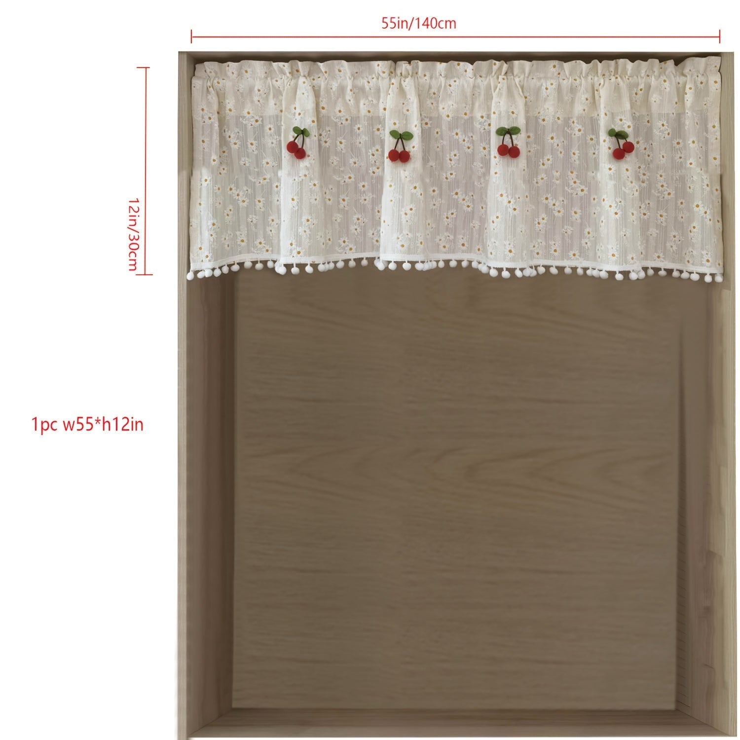 Country Chic Red Daisies and Cherries Curtains with Rod Pocket for Kitchen and Porch