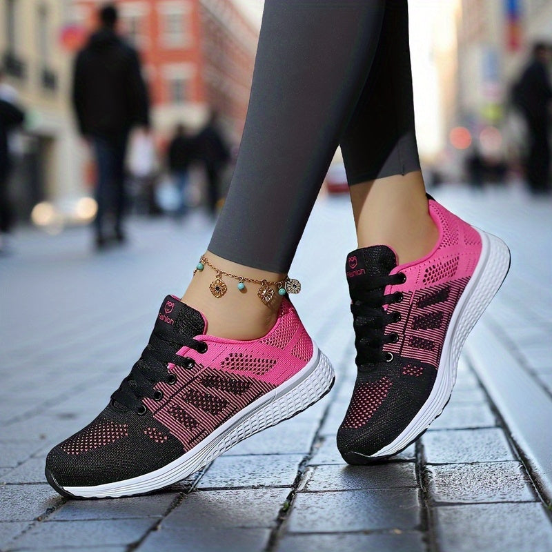 Women's Breathable Mesh Running Shoes Low-Top Sneakers Black Pink