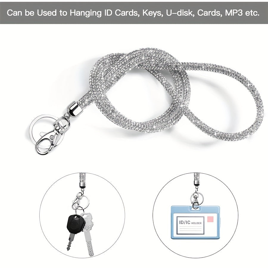 Sparkly Crystal-Studded Office Lanyard with Metal Clasp and Keyring for Women