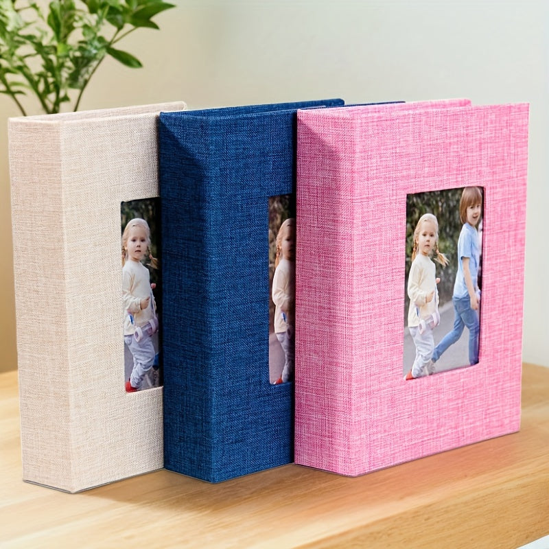 Льняной фотоальбом с передним окном - 10,01X15,01 см, без кислоты, 26 страниц, вмещает 52 фотографии - Идеально для детей, свадеб и семейных воспоминаний