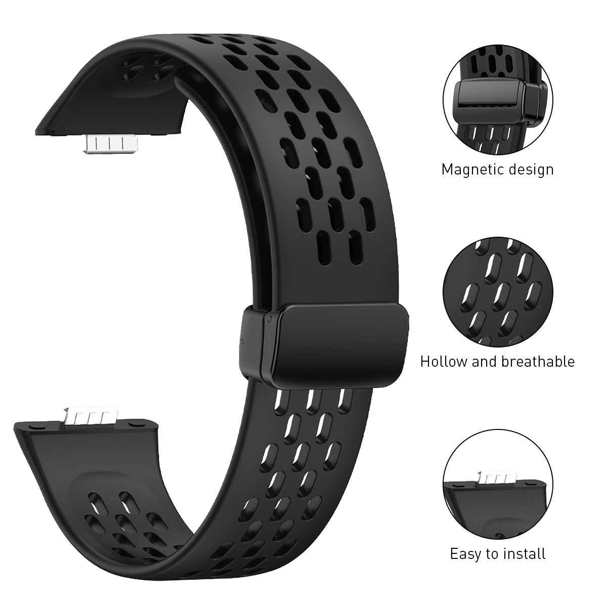 Silicone Watch Strap Breathable Multi-Hole Magnetic Folding for Fitness Tracker