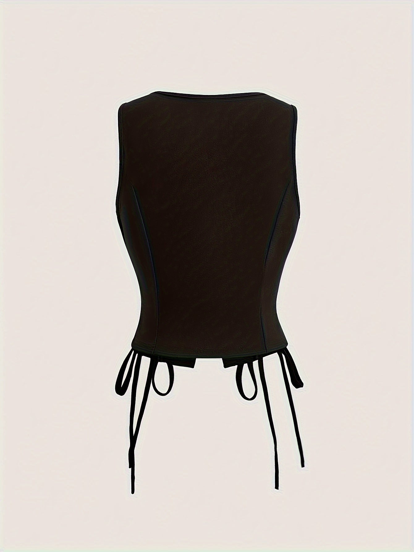 Women's Polyester V-Neck Sleeveless Vest with Button Front and Side Tie for Spring Summer Fall