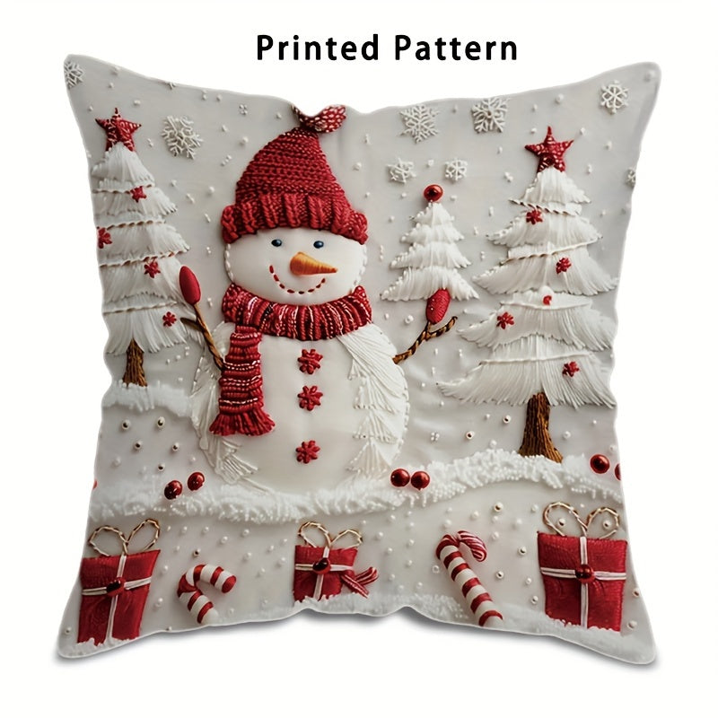 Christmas Snowman and Tree Throw Pillow Cover Polyester Zipper Machine Washable
