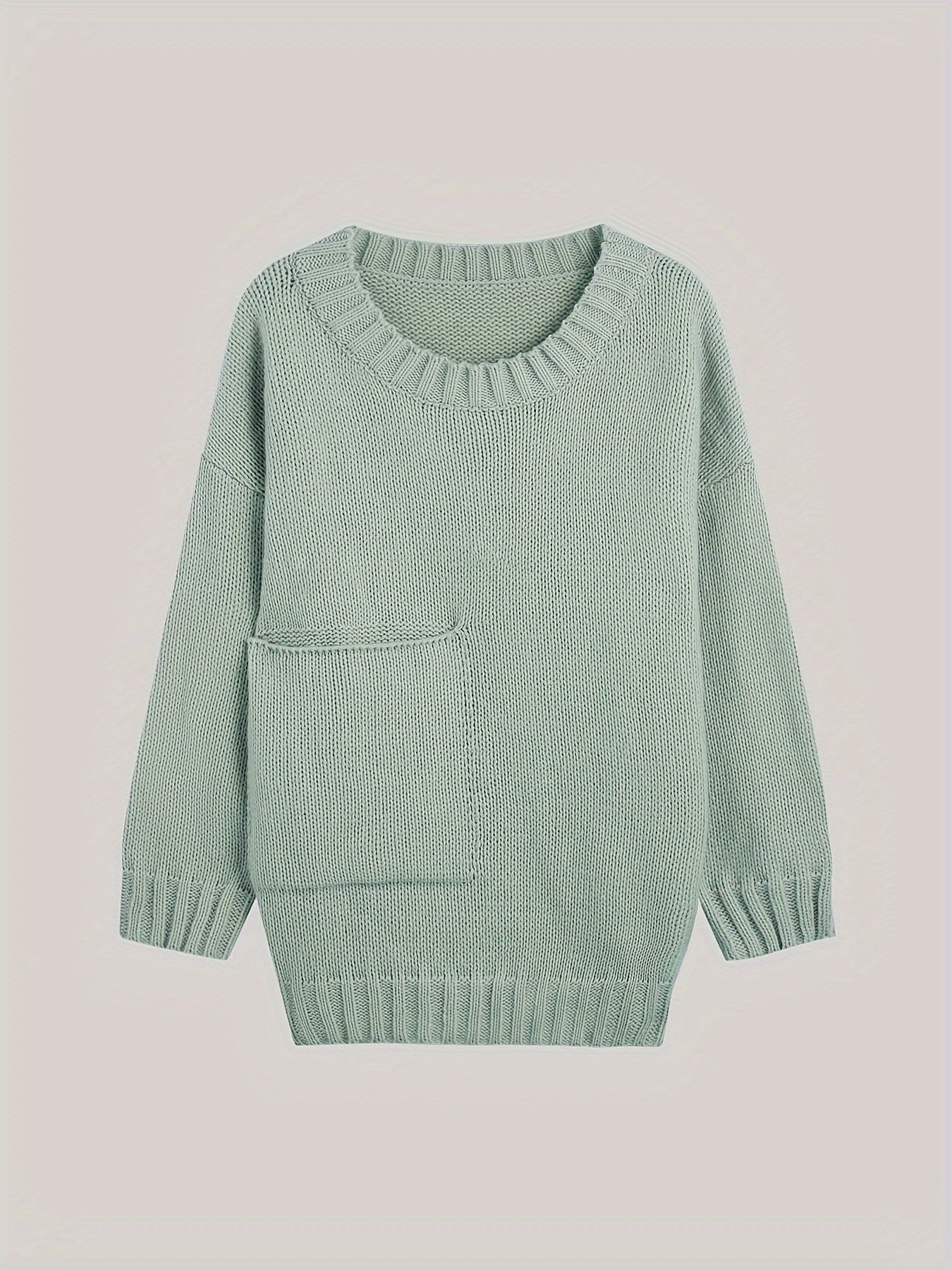 Plus Size Women's Solid Long Sleeve Crew Neck Sweater Fall Winter Casual