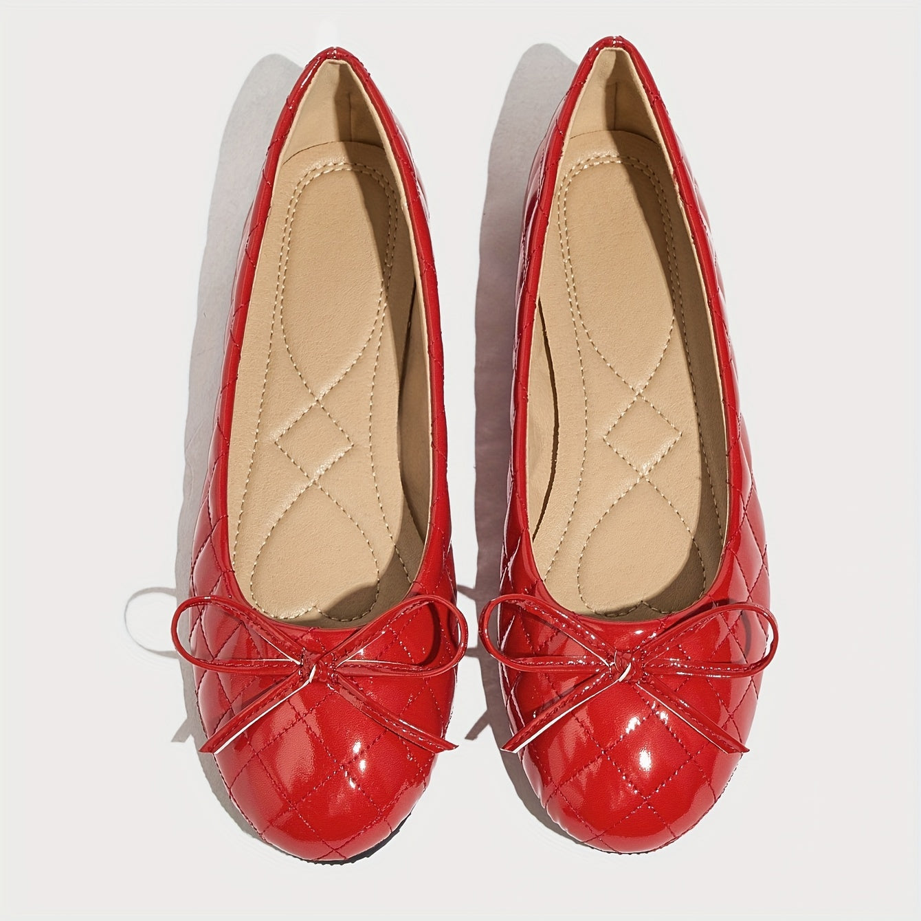 Women's Quilted Ballet Flats with Round Toe and Ankle Tie